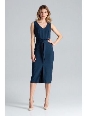 Rochie fara maneci, bleumarin, cu aspect de doua piese poza 0