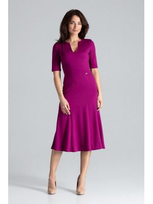 Rochie midi, de culoare fuchsia, cu maneci scurte poza 0