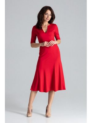 Rochie midi, de culoare rosie, cu maneci scurte poza 0