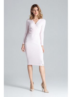 Rochie midi, tricotata, de culoare roz poza 0