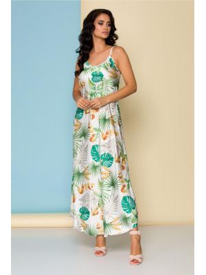 Rochie alba cu imprimeu floral si bretele subtiri poza 0