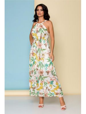 Rochie alba de vara cu volan la baza si imprimeu floral poza 0