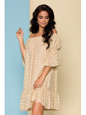 Rochie bej LaDonna by Catalin Botezatu cu buline aurii poza 0