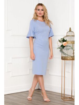 Rochie bleu cu perle pe bust si maneci poza 0
