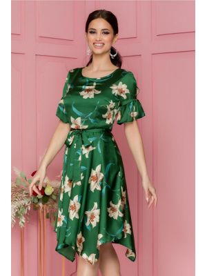 Rochie Cassie verde clos cu imprimeuri florale bej poza 0