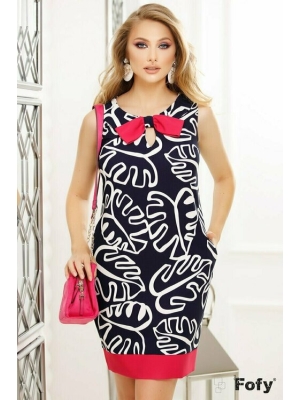 Rochie eleganta cu print botanic si funda maxi fucsia poza 0