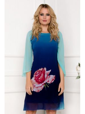 Rochie Ella Collection Roua albastra din voal cu trandafir imprimat poza 0