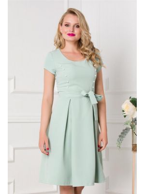 Rochie Erika verde pastelat accesorizata cu nasturasi albi perlati poza 0