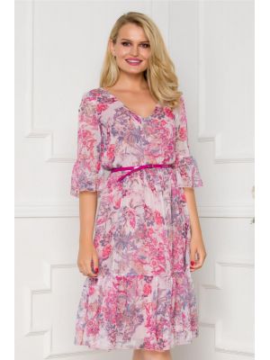 Rochie Ginette cu imprimeu floral in nuante de roz poza 0