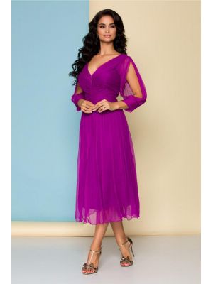 Rochie Ginette din matase violet cu maneci decupate poza 0