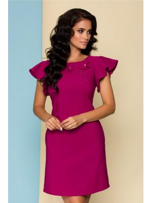 Rochie LaDonna magenta cu volane la maneci si flori 3D la decolteu poza 0