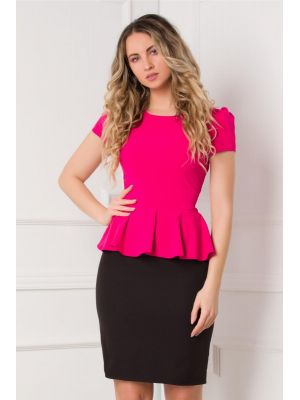 Rochie Mimi fucsia cu peplum in talie poza 0