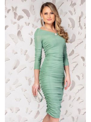 Rochie Pretty Girl verde cu fronseuri in lateral si maneci poza 0