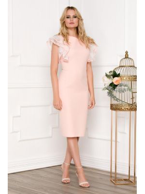 Rochie roz cu maneci din volane brodate poza 0