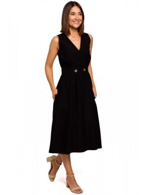 Rochie midi, neagra, decoltata in V poza 0