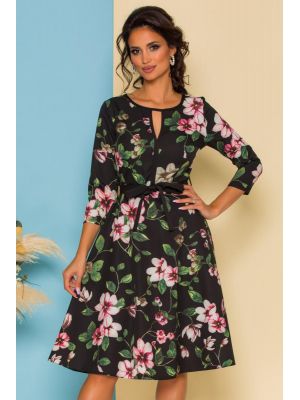 Rochie Ade clos neagra cu imprimeu floral si cordon in talie poza 0