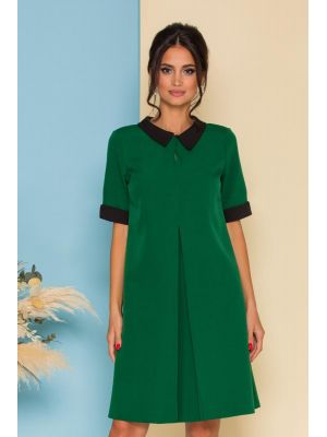 Rochie Elly verde cu pliu maxi si guler clasic poza 0