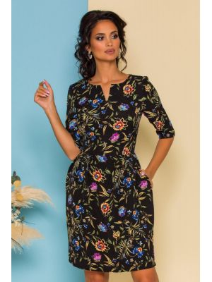Rochie Jennifer neagra cu imprimeu floral colorat poza 0