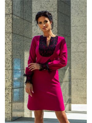 Rochie LaDonna by Catalin Botezatu fucsia cu insertii din tull si dantela poza 0