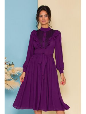 Rochie LaDonna by Catalin Botezatu mov cu maneci lungi si nasturi decorativi la bust poza 0
