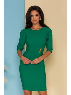 Rochie LaDonna by Catalin Botezatu verde cu pliuri si nasturi decorativi in talie poza 0