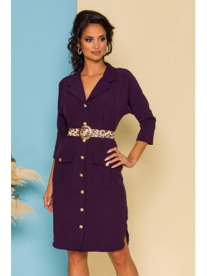 Rochie Lexy mov tip sacou cu buzunare si curea in talie poza 0