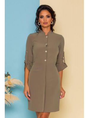 Rochie Moze kaki inchisa cu nasturi in fata si guler tip tunica poza 0