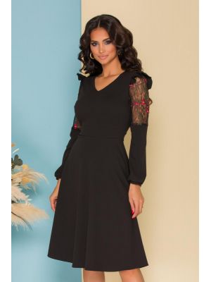 Rochie Moze neagra cu dantela si volanase la umeri poza 0