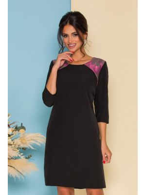 Rochie Naty neagra cu insertii mov-auriu poza 0