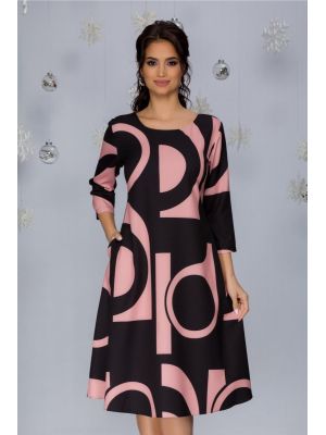 Rochie Samira neagra cu imprimeuri geometrice roz poza 0