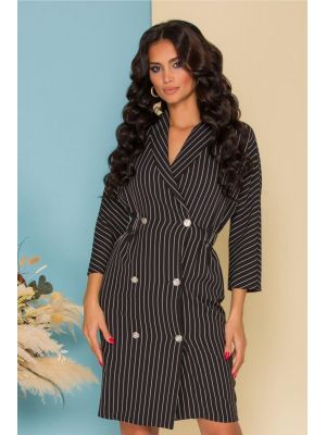 Rochie Vanya neagra tip sacou cu imprimeu in dungi poza 0