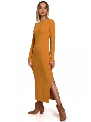 Rochie lunga, de culoare camel, cu slit poza 0