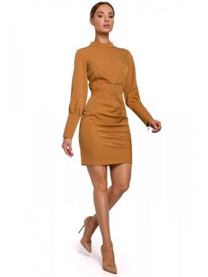 Rochie eleganta, camel, cu maneci lungi poza 0