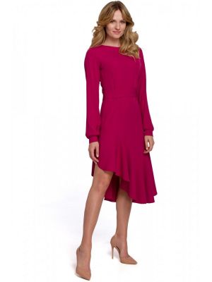 Rochie asimetrica, de culoare fuchsia, cu maneci lungi poza 0