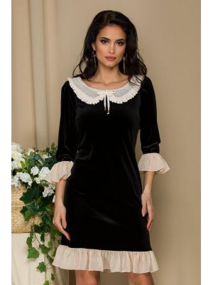 Rochie LaDonna neagra din catifea cu insertii din voal crem poza 0