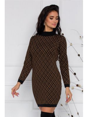 Rochie Sara neagra cu imprimeu aramiu din lurex poza 0