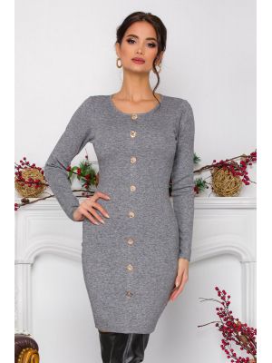 Rochie Kathy gri din tricot cu nasturi decorativi poza 0