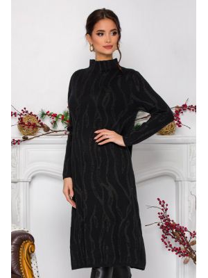 Rochie Morghy neagra cu insertii din fir lurex poza 0