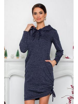 Rochie Moze bleumarin din tricot cu gluga si buzunare poza 0