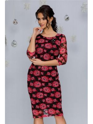 Rochie Andra neagra cu imprimeu floral rosu poza 0