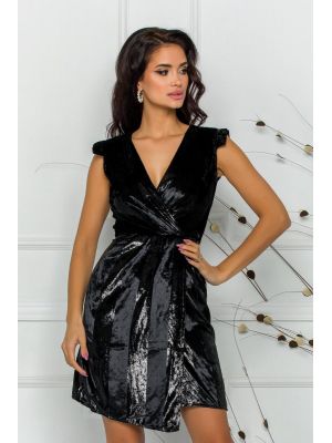 Rochie Moze neagra din catifea cu dungi lurex poza 0