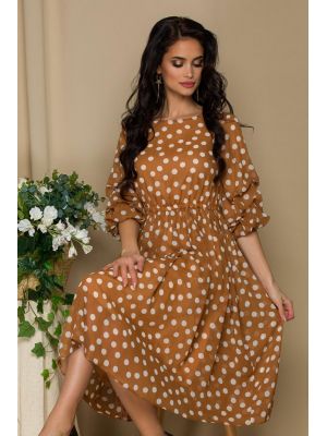 Rochie LaDonna din voal maro cu buline poza 0