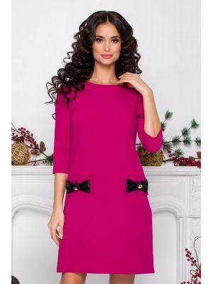 Rochie MBG fucsia cu fundite si aplicatii tip buzunare poza 0