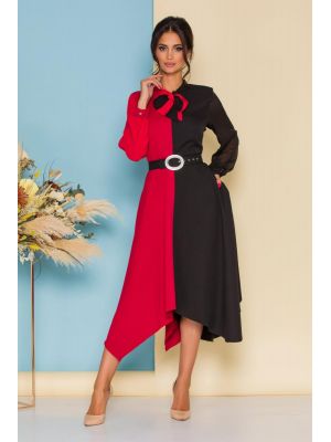 Rochie rosu cu negru si curea in talie poza 0