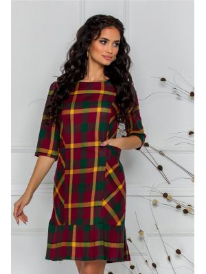 Rochie Vania bordo cu carouri in nuante de verde si galben poza 0