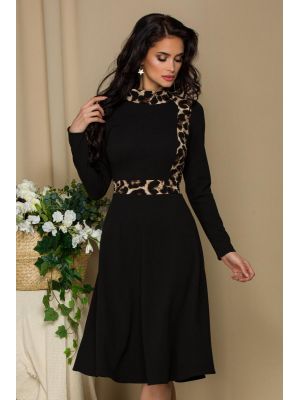 Rochie Moze neagra cu detalii animal print poza 0