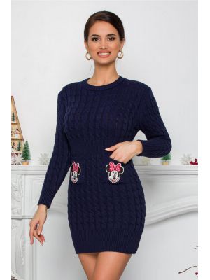 Rochie Minnie bleumarin din tricot cu design impletit poza 0