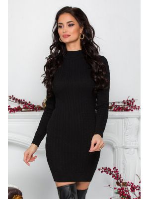 Rochie Ralu neagra din tricot cu design impletit poza 0