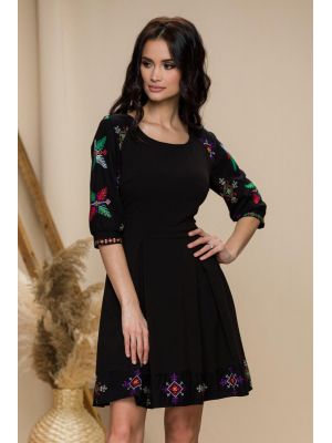 Rochie Carla neagra cu broderie traditionala poza 0