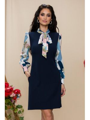 Rochie MBG bleumarin cu maneci bleu si roz imprimate abstract poza 0